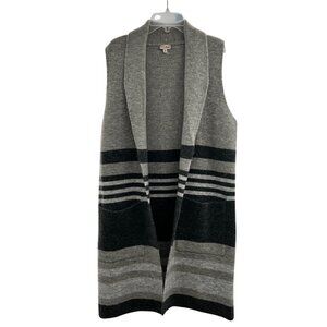 Hem & Thread Women's Sleeveless Knit Cardigan Gray/Black Stripe Size Medium